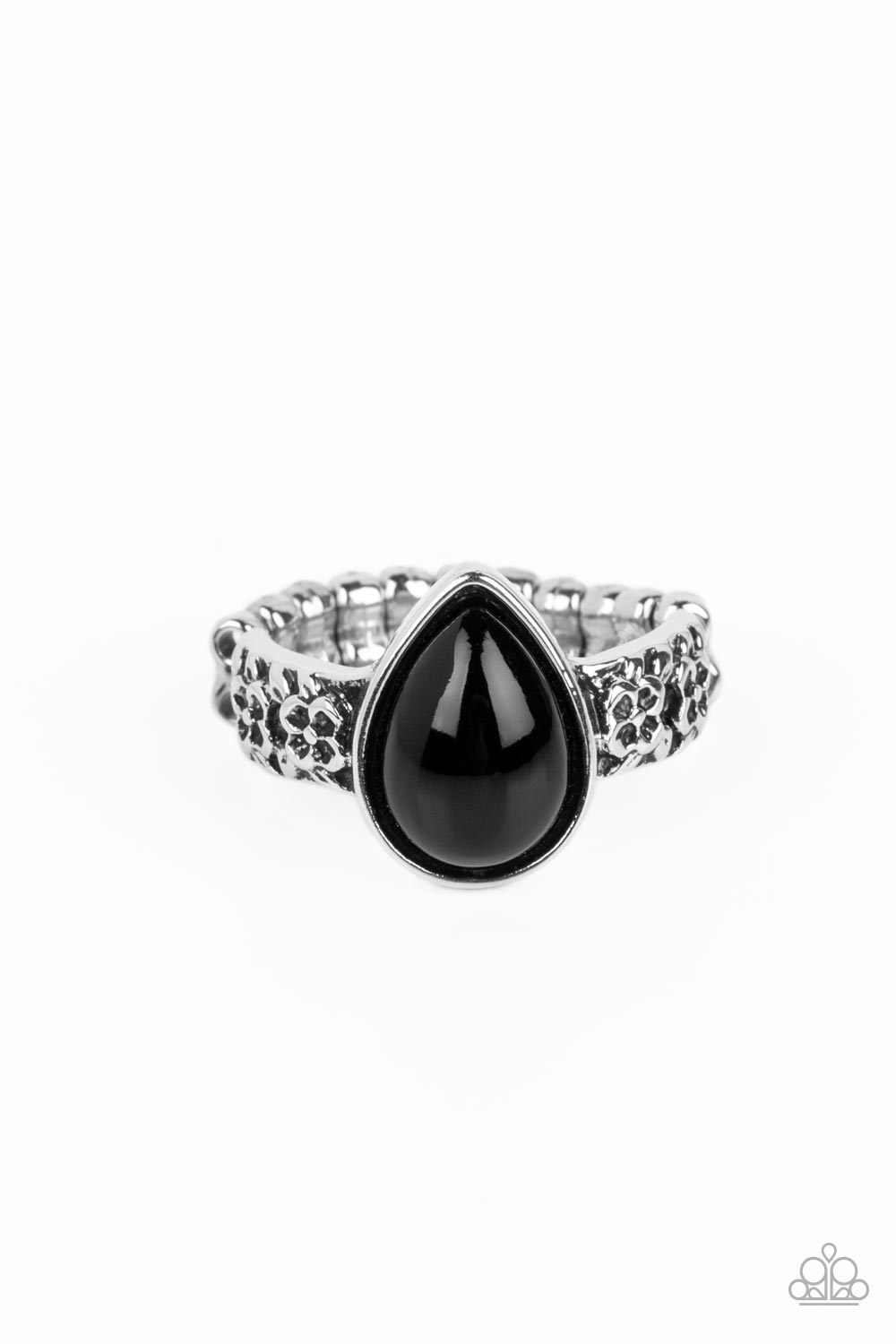 Rainbow Raindrops - Black Teardrop Bead Silver Ring