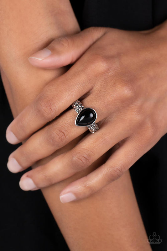 Rainbow Raindrops - Black Teardrop Bead Silver Ring