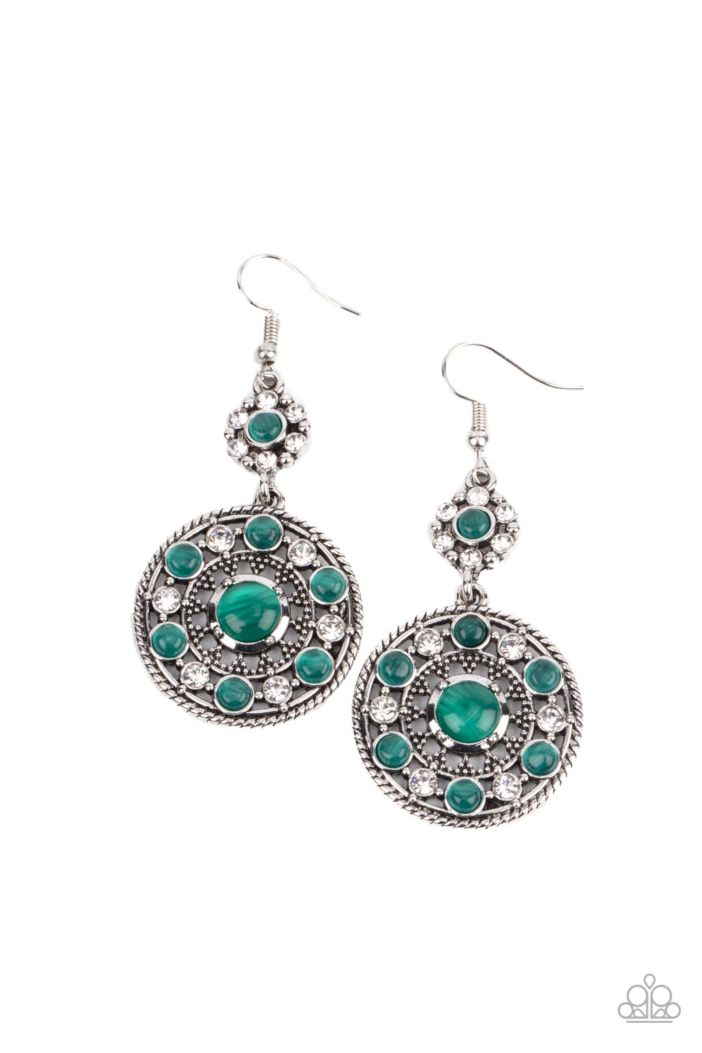 Party at My PALACE - Green Cat's Eye Stone Silver Fishhook Earrings