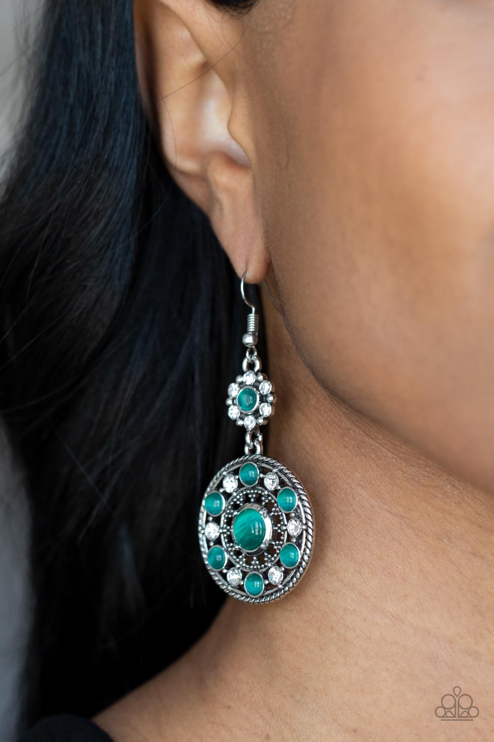 Party at My PALACE - Green Cat's Eye Stone Silver Fishhook Earrings