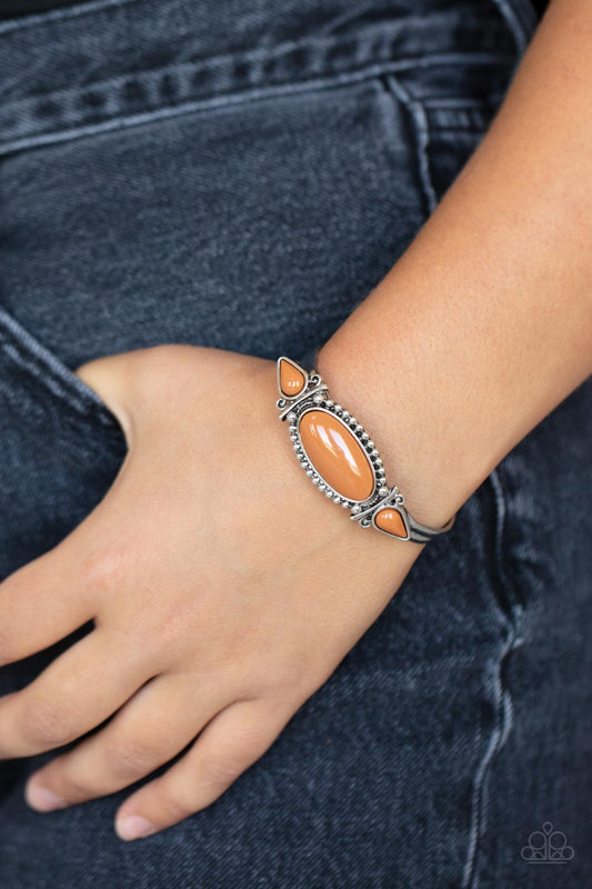 Tribal Trinket - Brown Stone Silver Dainty Cuff Bracelet