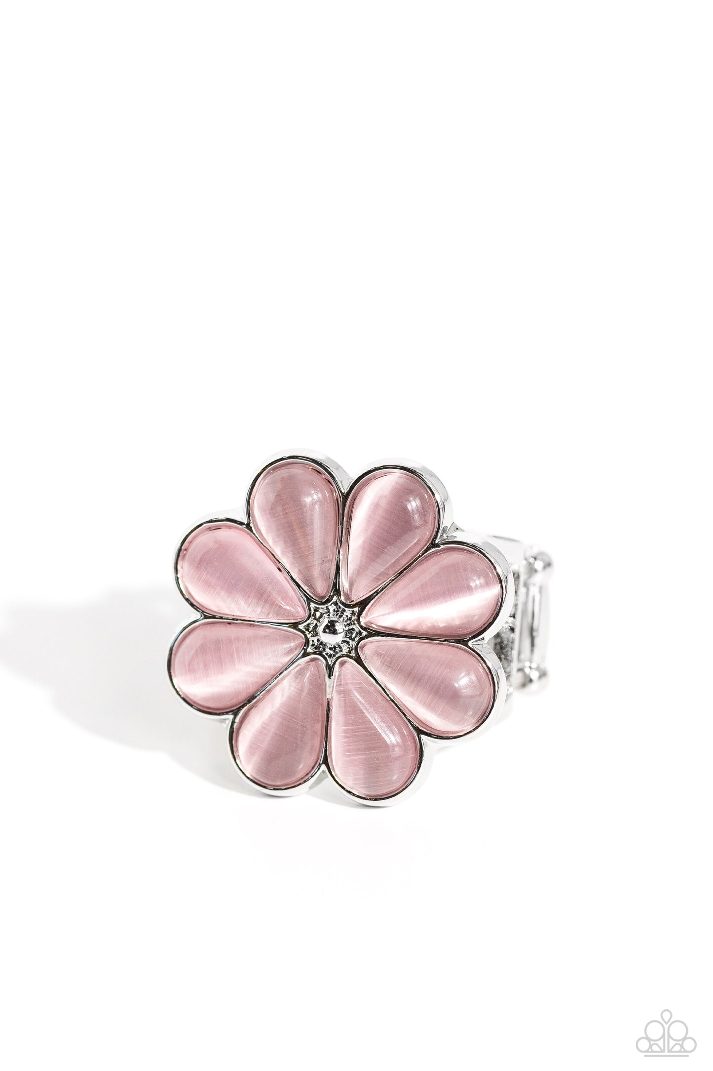 Gemstone Garden - Pink Cat's Eye Flower Silver Ring