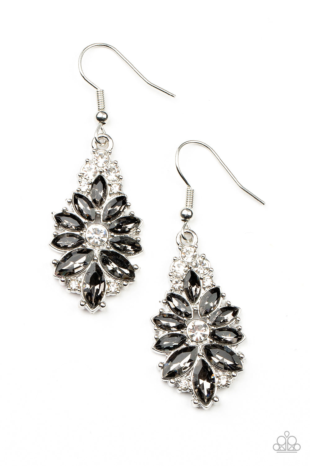 Gala Goddess - Silver Smoky Rhinestone Fishhook Earrings