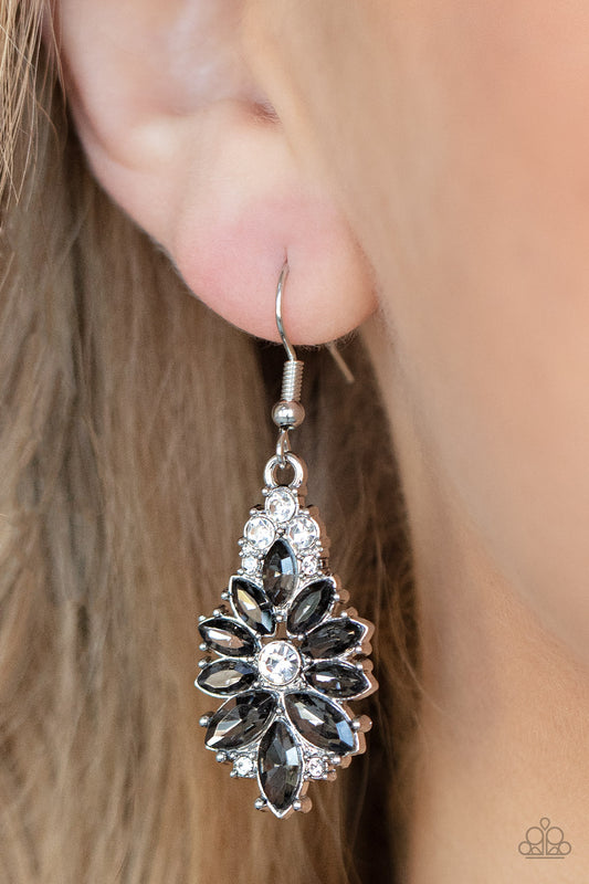 Gala Goddess - Silver Smoky Rhinestone Fishhook Earrings