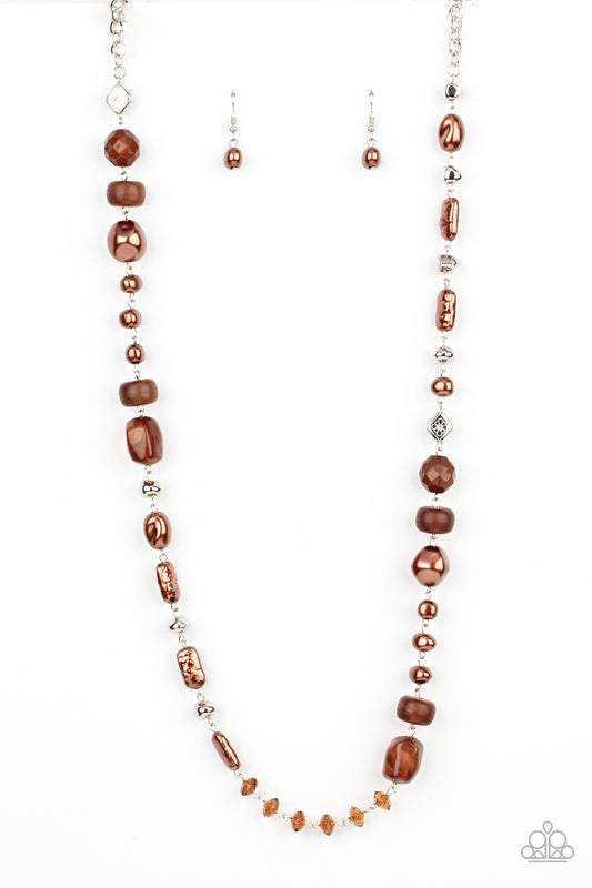 Juicy Gossip - Brown Bead Silver Long Necklace