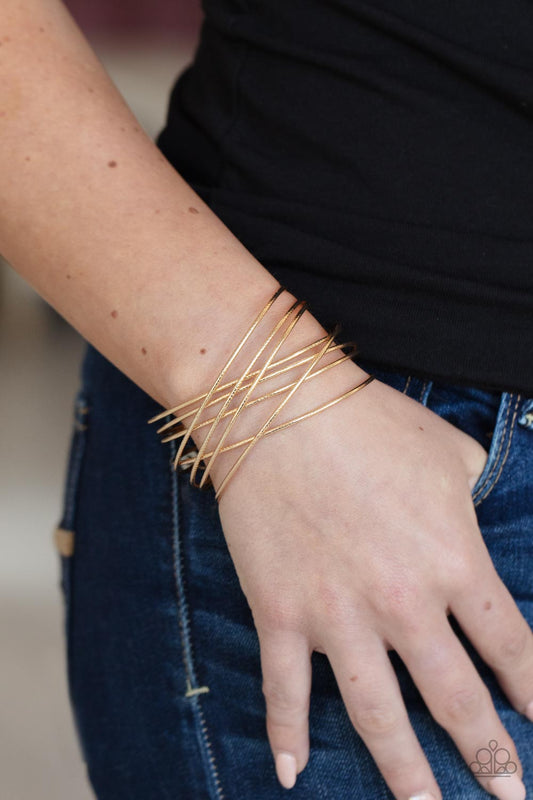 Strike Out Shimmer - Gold Bar Cuff Bracelet