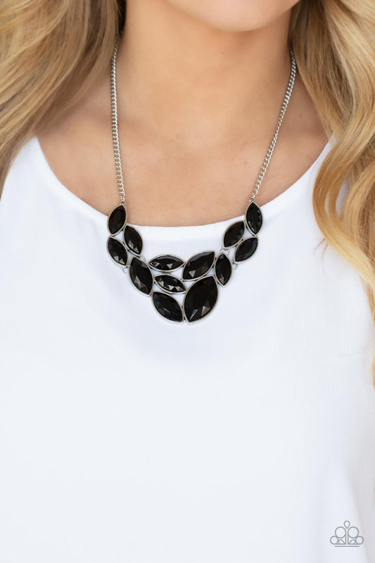 Glitzy Goddess - Black Gem Bead Short Silver Necklace