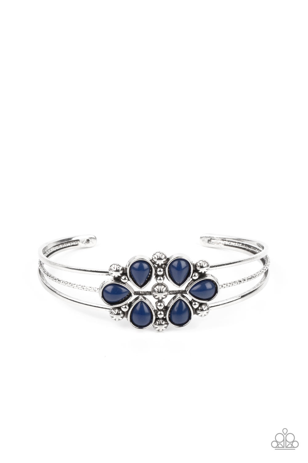 Taj Mahal Meadow - Blue Bead Silver Floral Cuff Bracelet