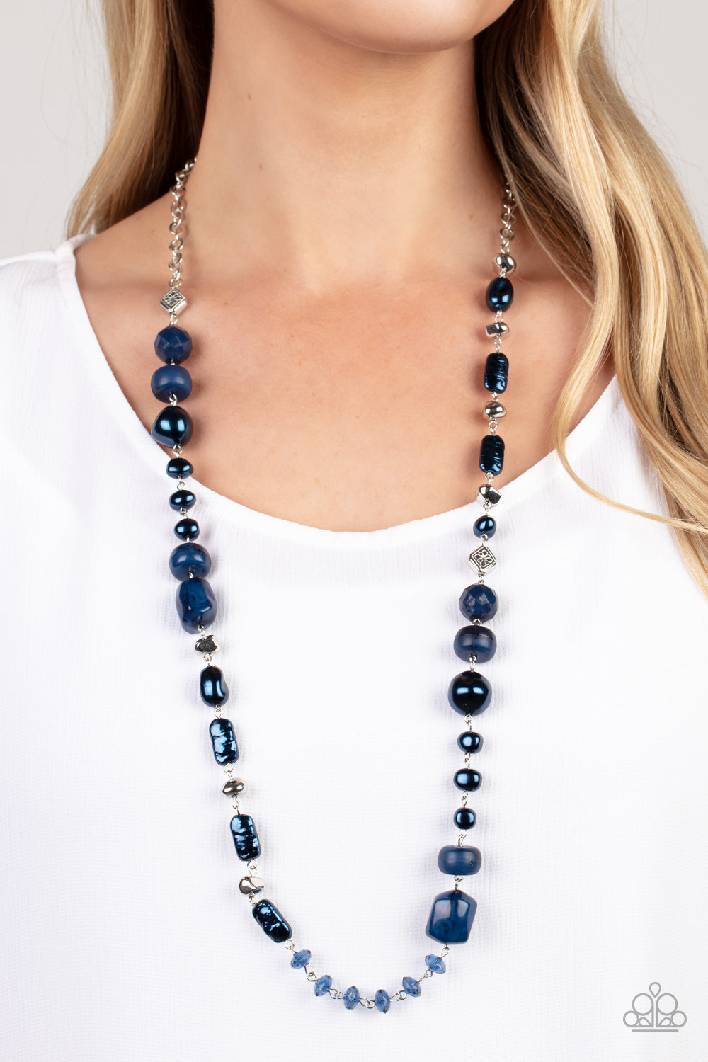 Juicy Gossip - Blue Bead Silver Long Necklace