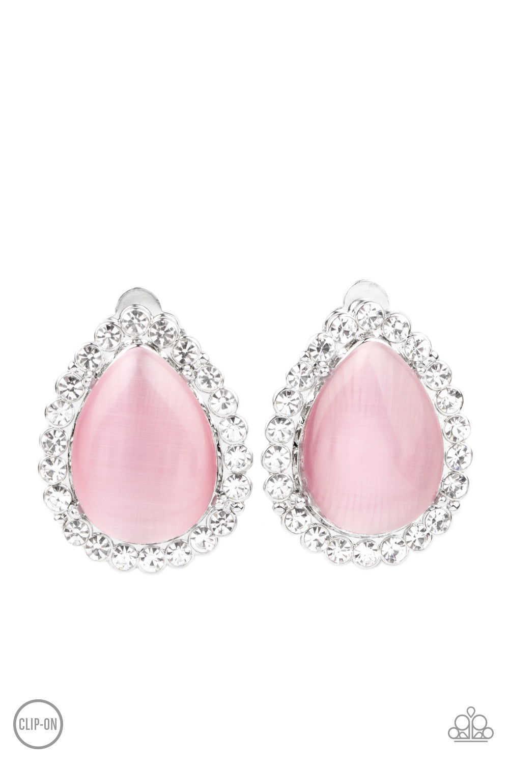 Downright Demure - Pink Cat's Eye Silver Clip-On Earring