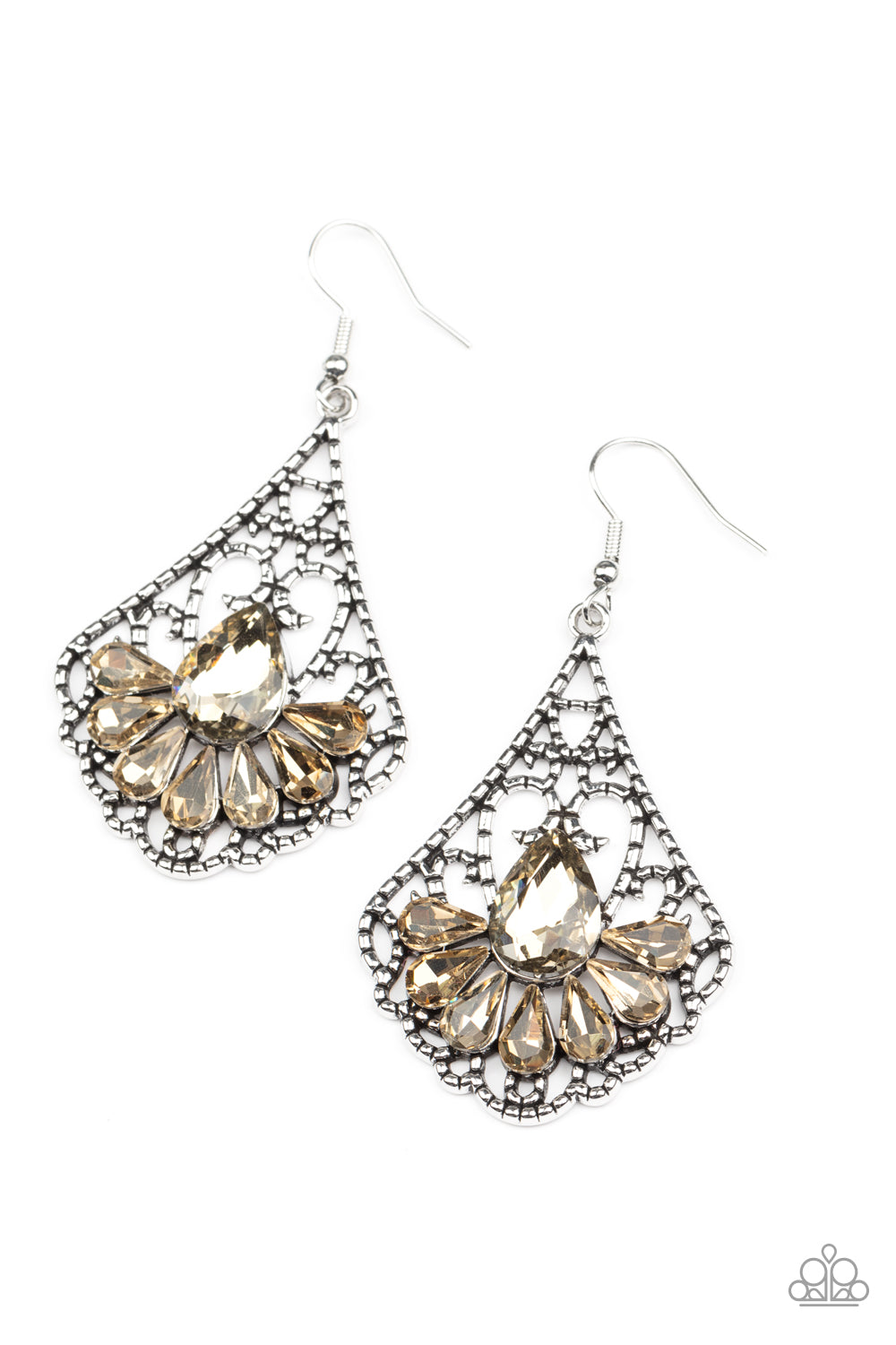 Exemplary Elegance - Brown Rhinestone Silver Fishhook Earrings