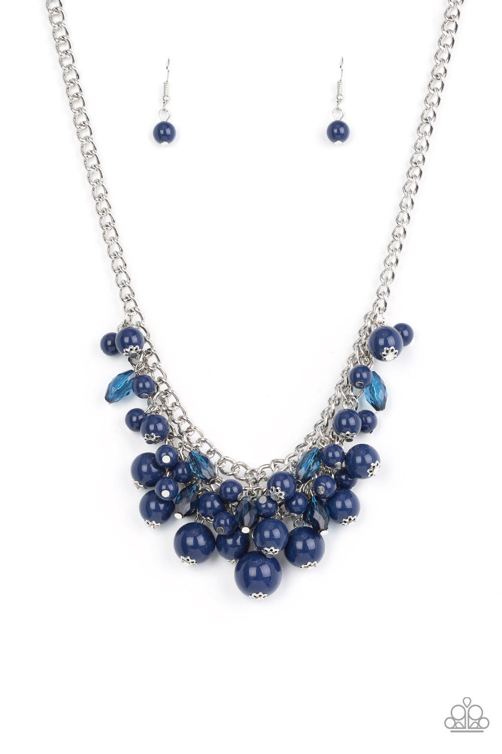 Broadway Bustle - Blue Bead Silver Short Necklace