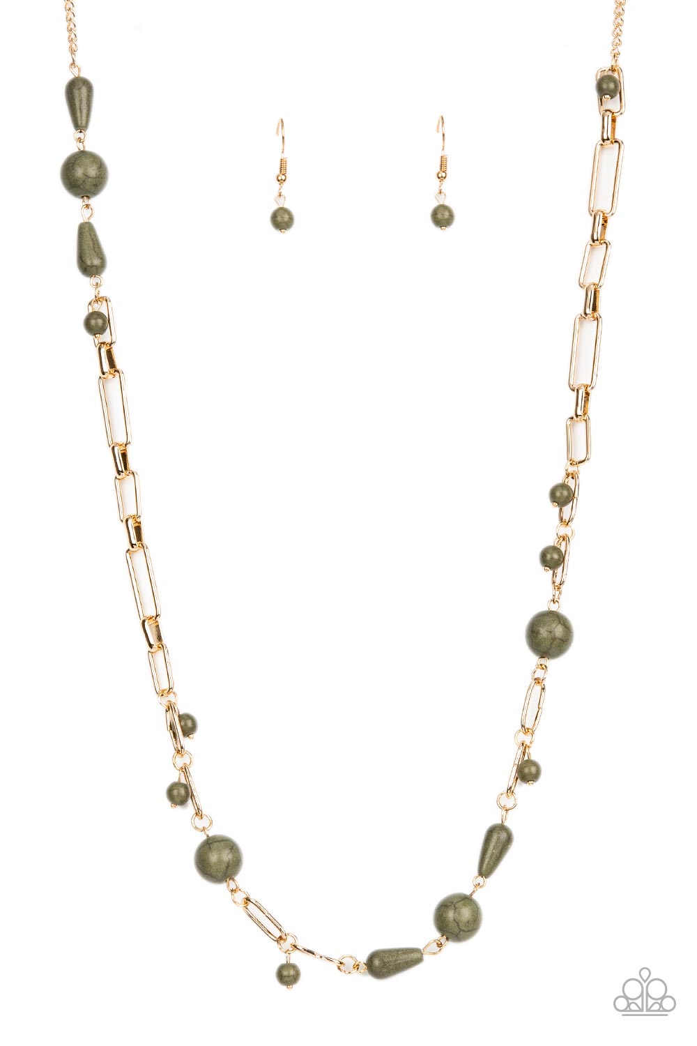 Desert Journey - Green Stone Long Gold Necklace