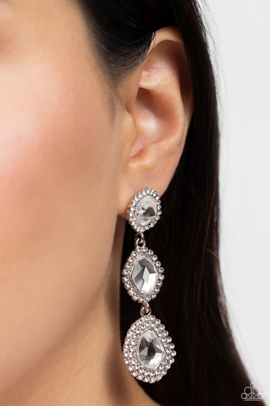 Prove Your ROYALTY - White Gem Silver Post Earrings