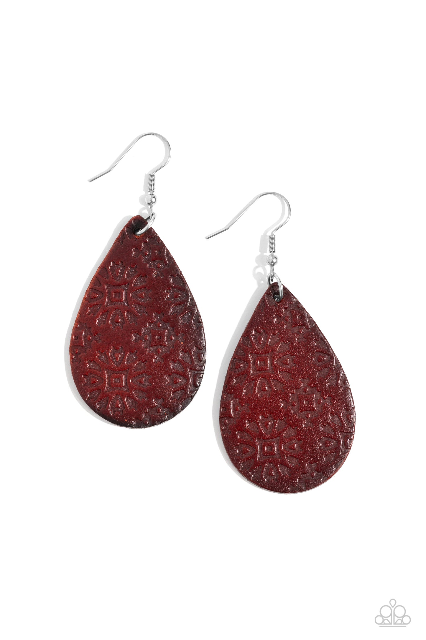 Stylishly Subtropical - Brown Leather Teardrop Fishhook Earrings