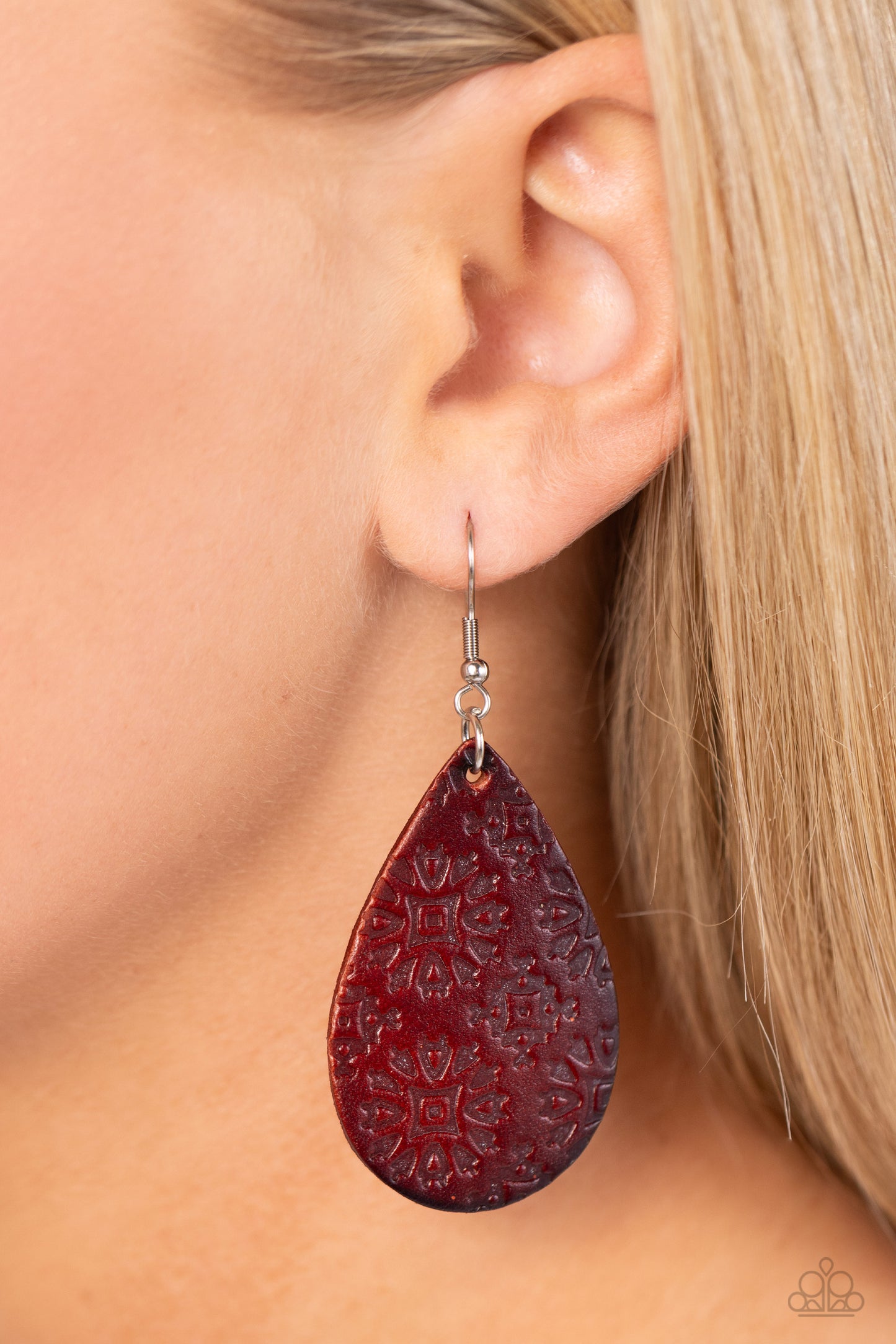 Stylishly Subtropical - Brown Leather Teardrop Fishhook Earrings