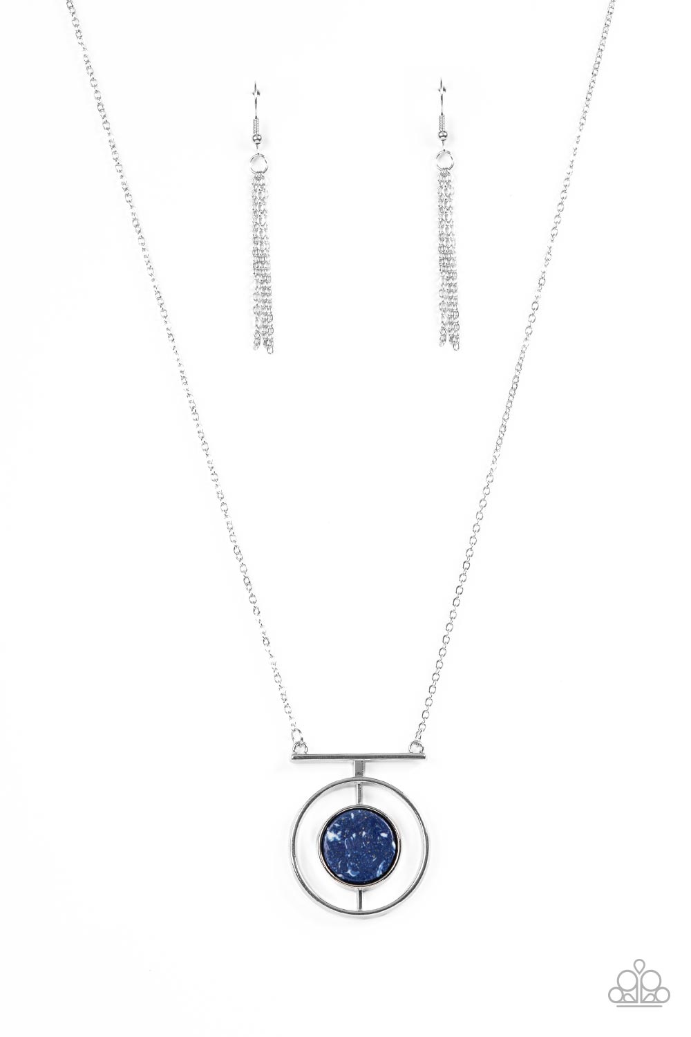 Boulevard Bazaar - Blue Stone Silver Circle Pendant Medium-Length Necklace