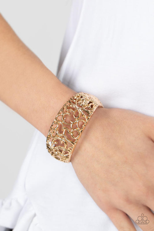 Courtyard Couture - Gold Filigree Hinged Bracelet