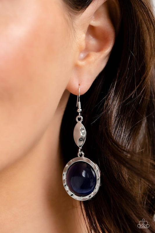 Magically Magnificent - Blue Cat's Eye Stone Silver Fishhook Earrings