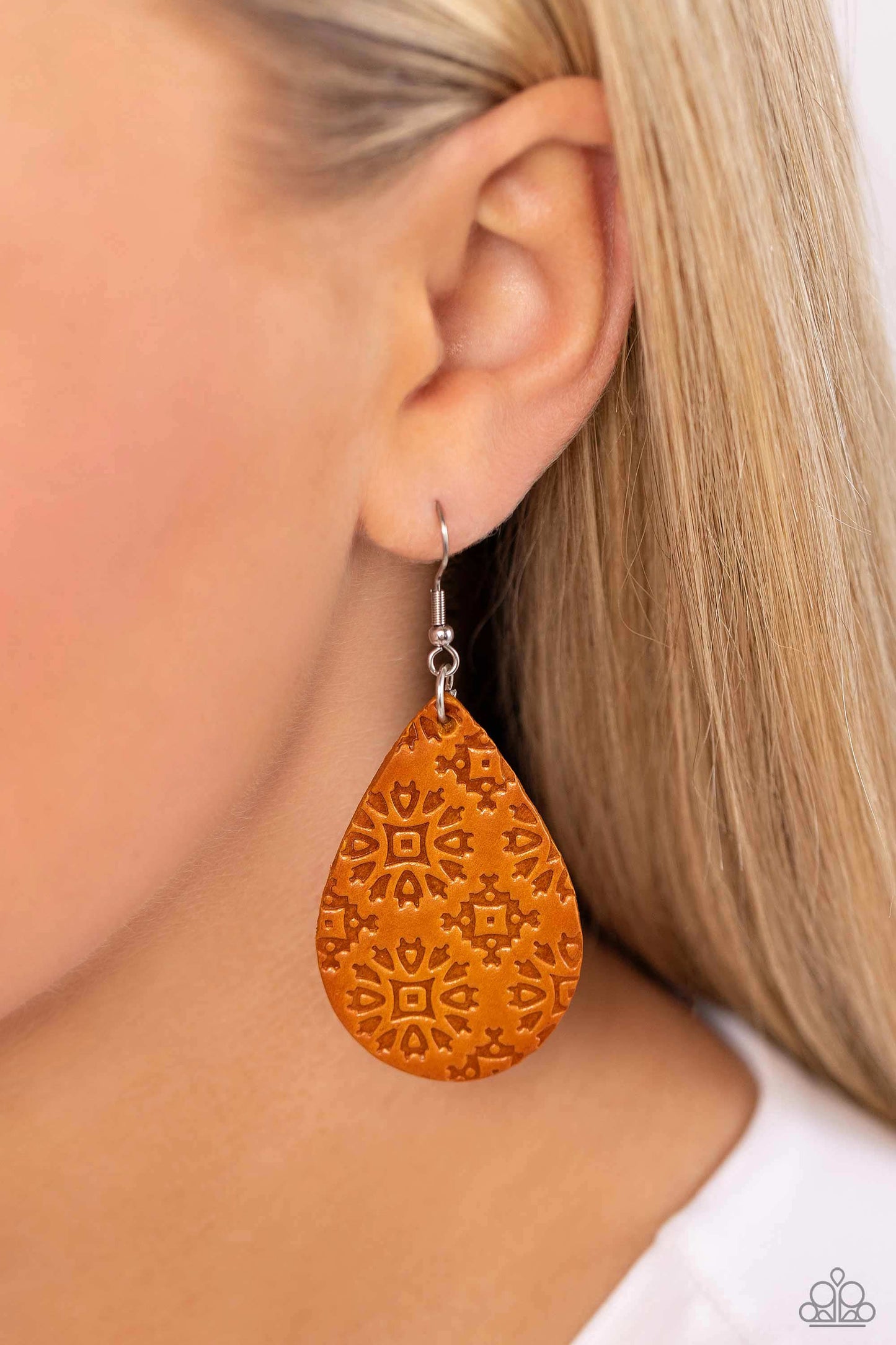 Stylishly Subtropical - Orange Leather Teardrop Fishhook Earrings