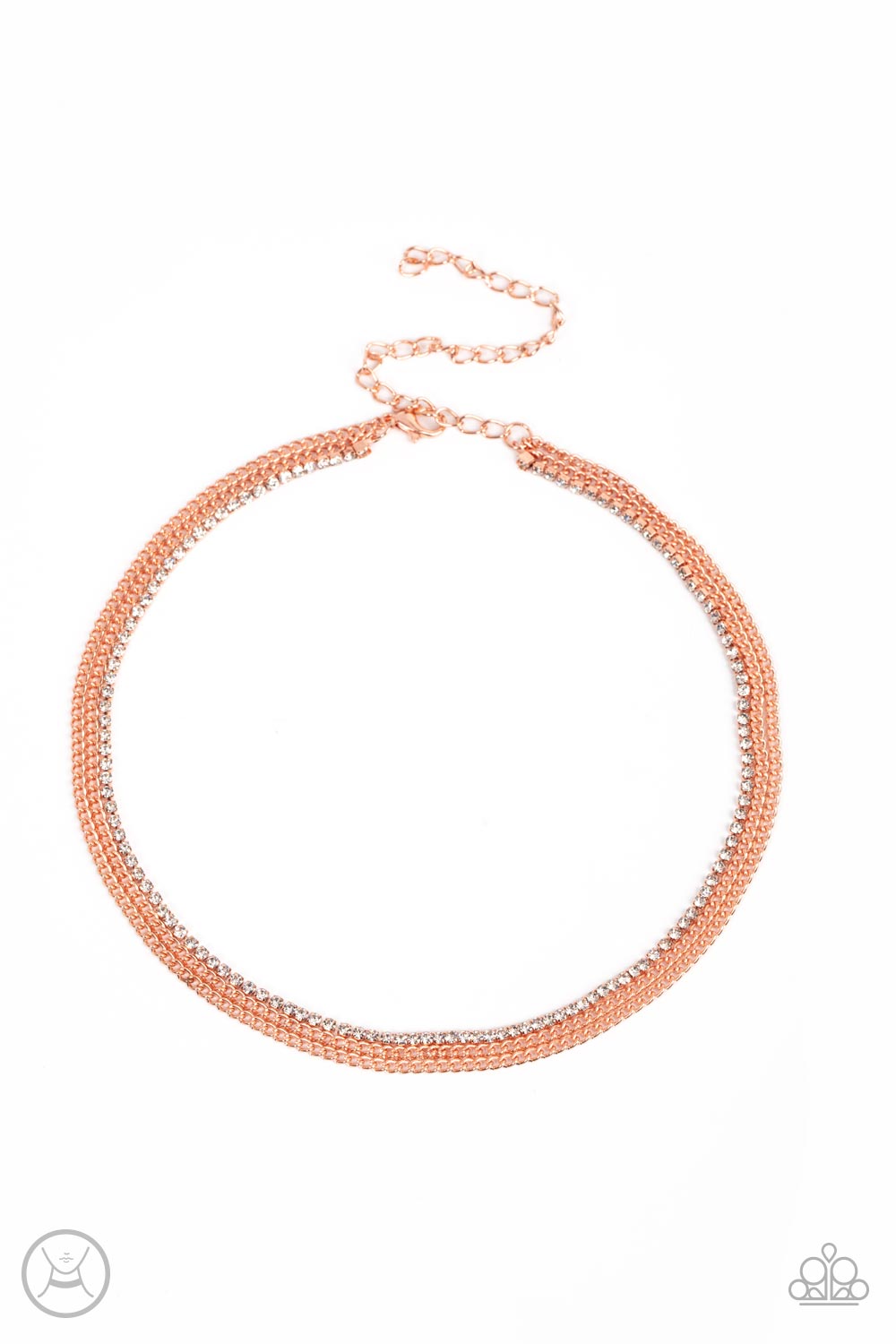 Glitzy Gusto - Copper Shiny Chain Rhinestone Layered Choker Necklace