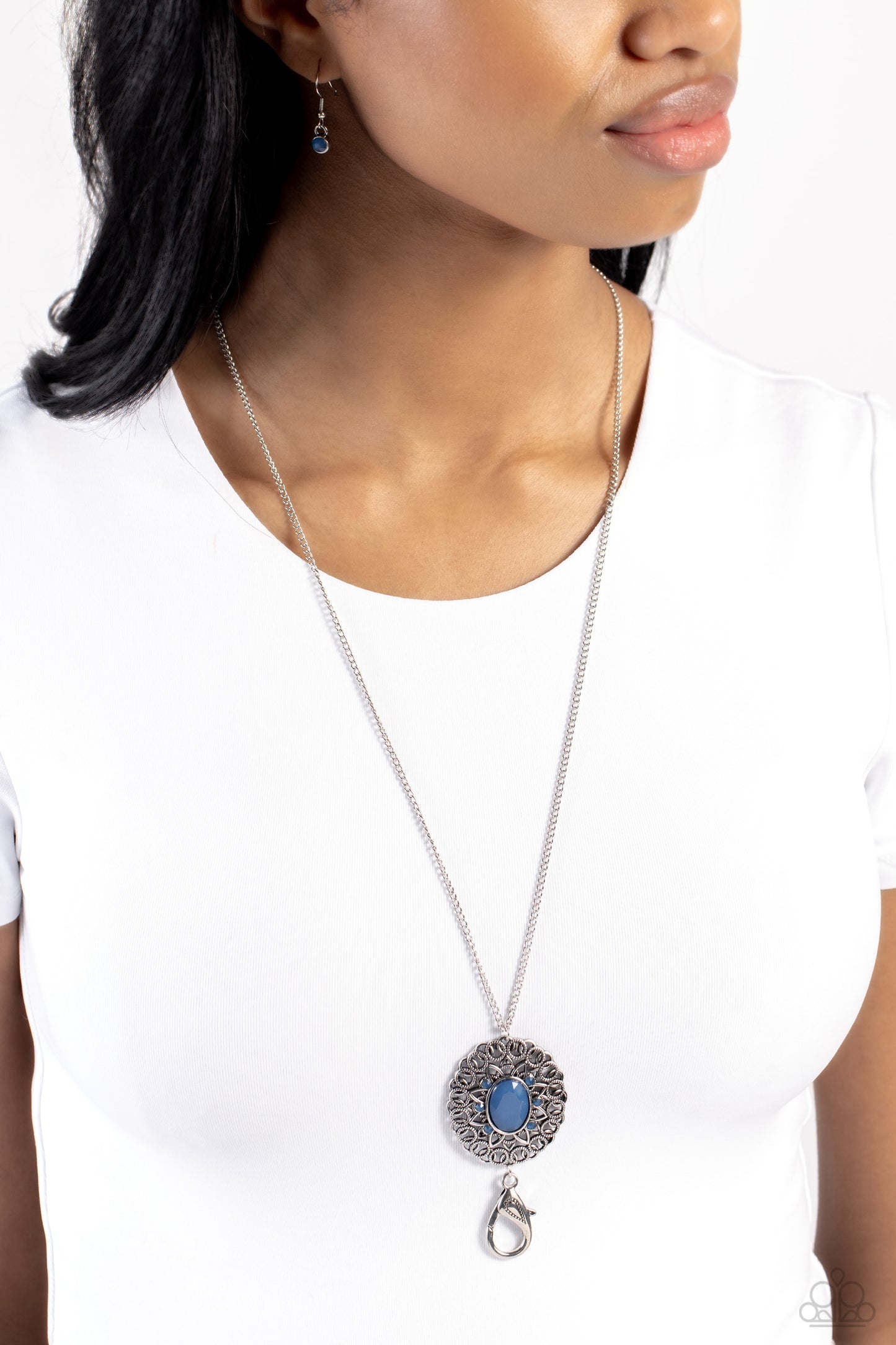 Solar Stunner - Blue Bead Silver Lanyard Necklace