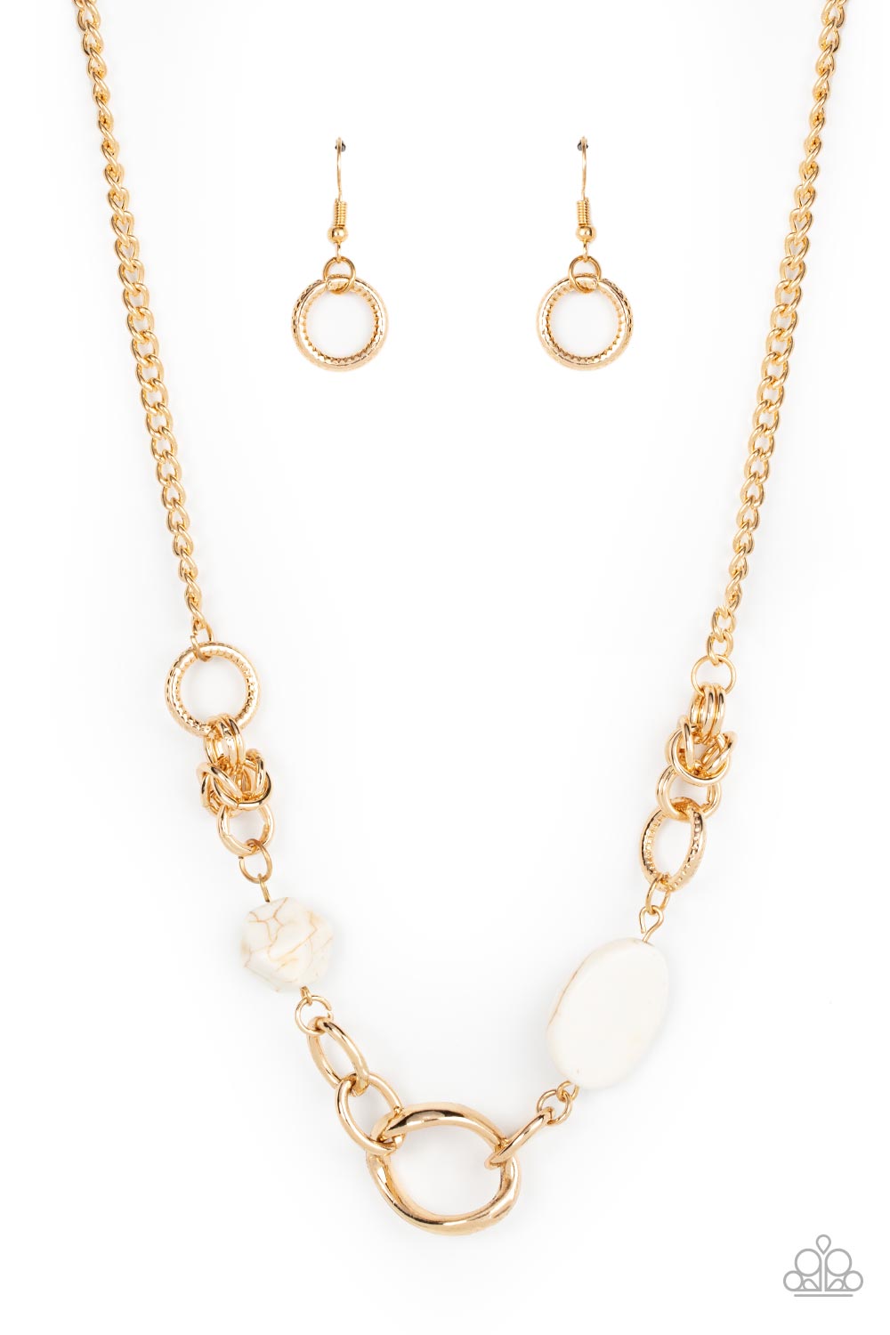 Sonoran Solo - White Crackle Stone Bead Gold Short Necklace