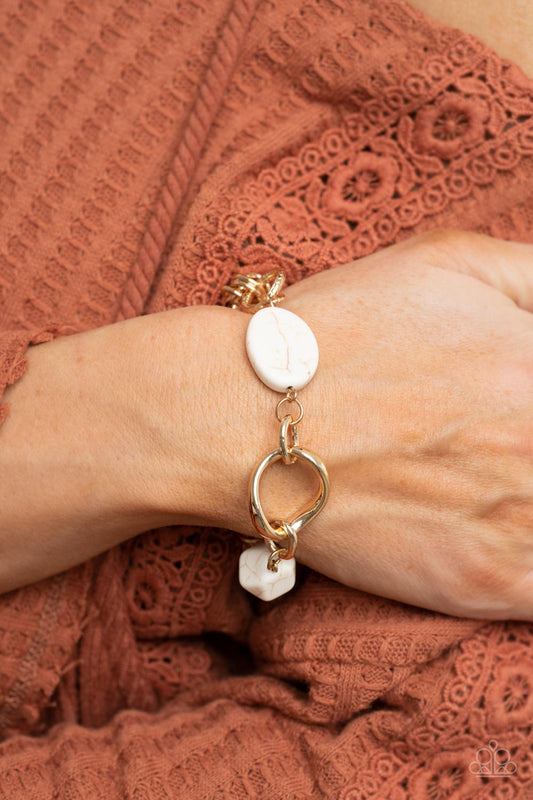 Hola, SONORA - White Crackle Stone Bead Gold Clasp Bracelet