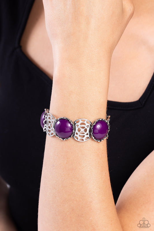 Ethereal Excursion - Purple Bead Silver Stretchy Bracelet