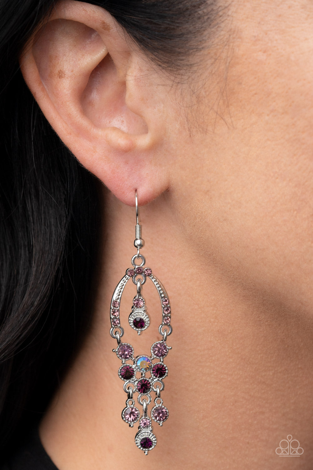 Sophisticated Starlet - Purple Iridescent Rhinestone Silver Fishhook Earrings