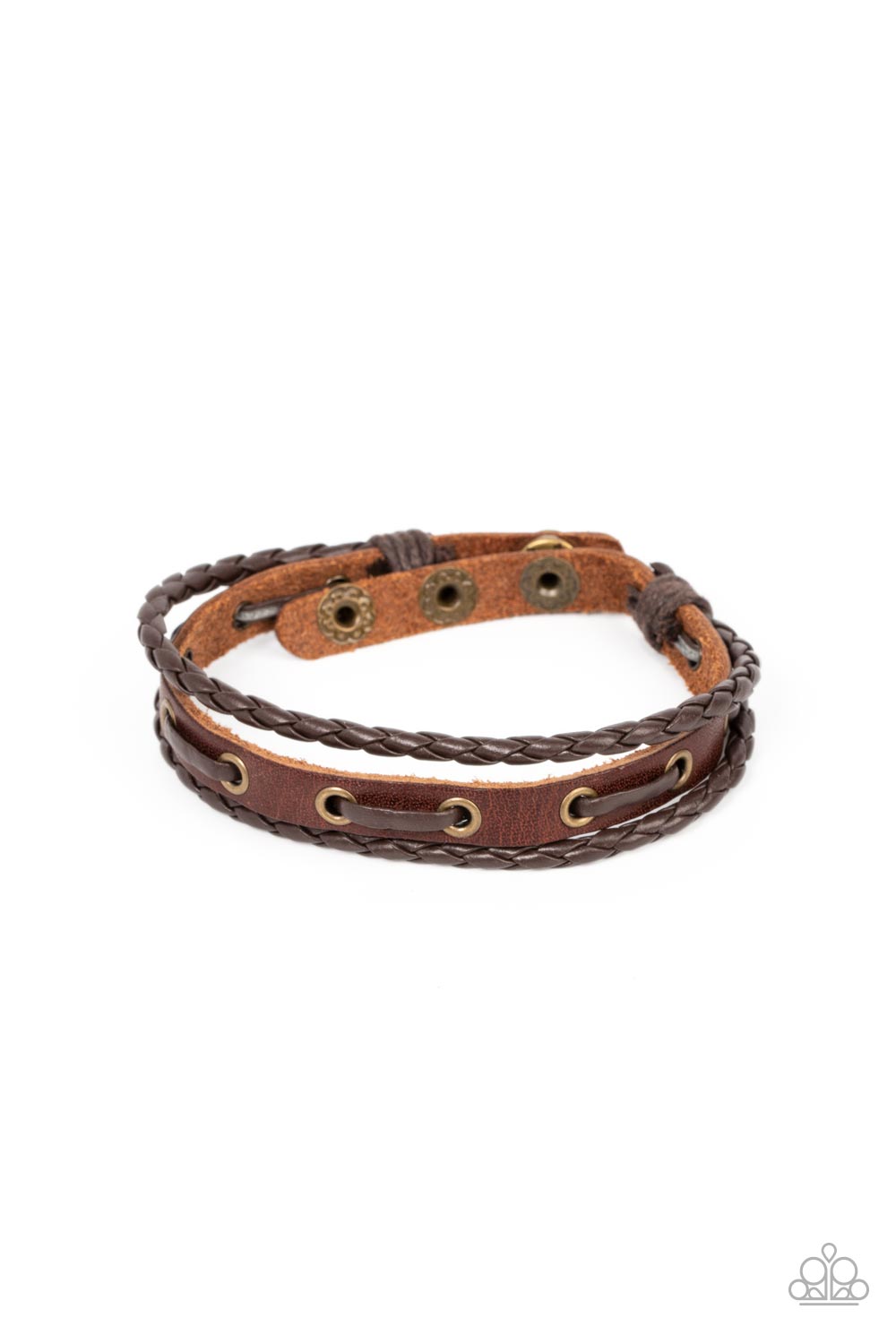 Road Cruise - Brass Brown Leather Urban Wrap Bracelet