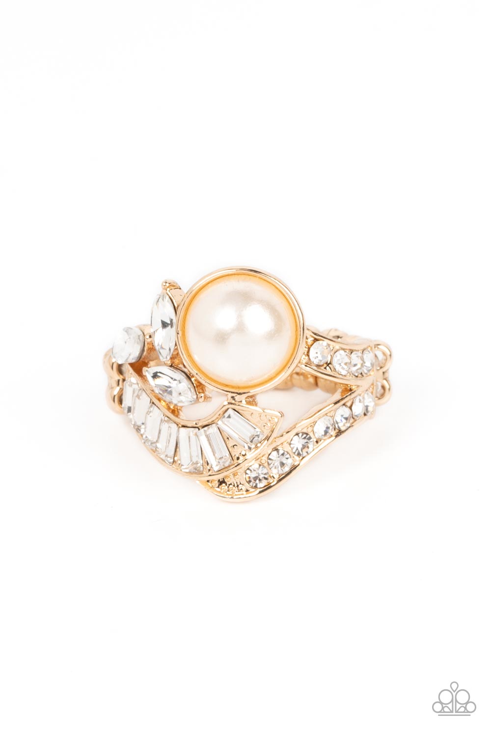 SELFIE-Made Millionaire - Gold White Pearl Rhinestone Ring