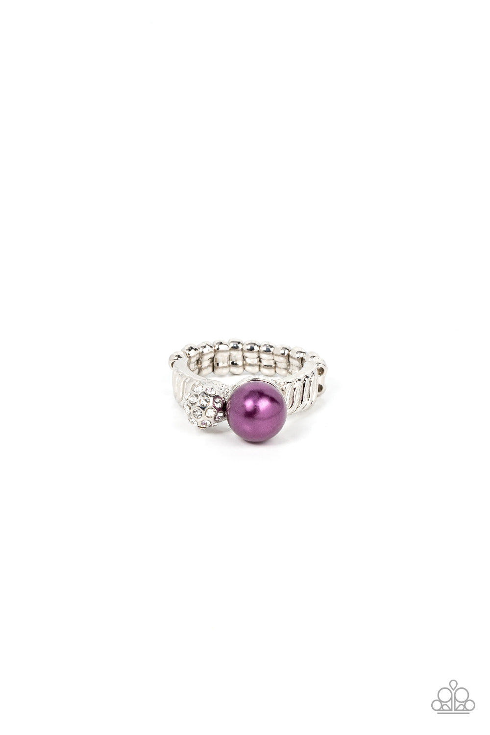 A-List Applique - Purple Pearl White Rhinestone Silver Ring