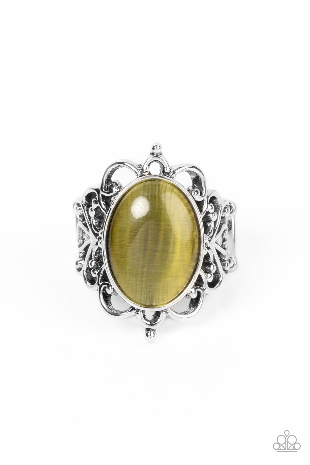 Radiantly Reminiscent - Green Cat's Eye Silver Ring