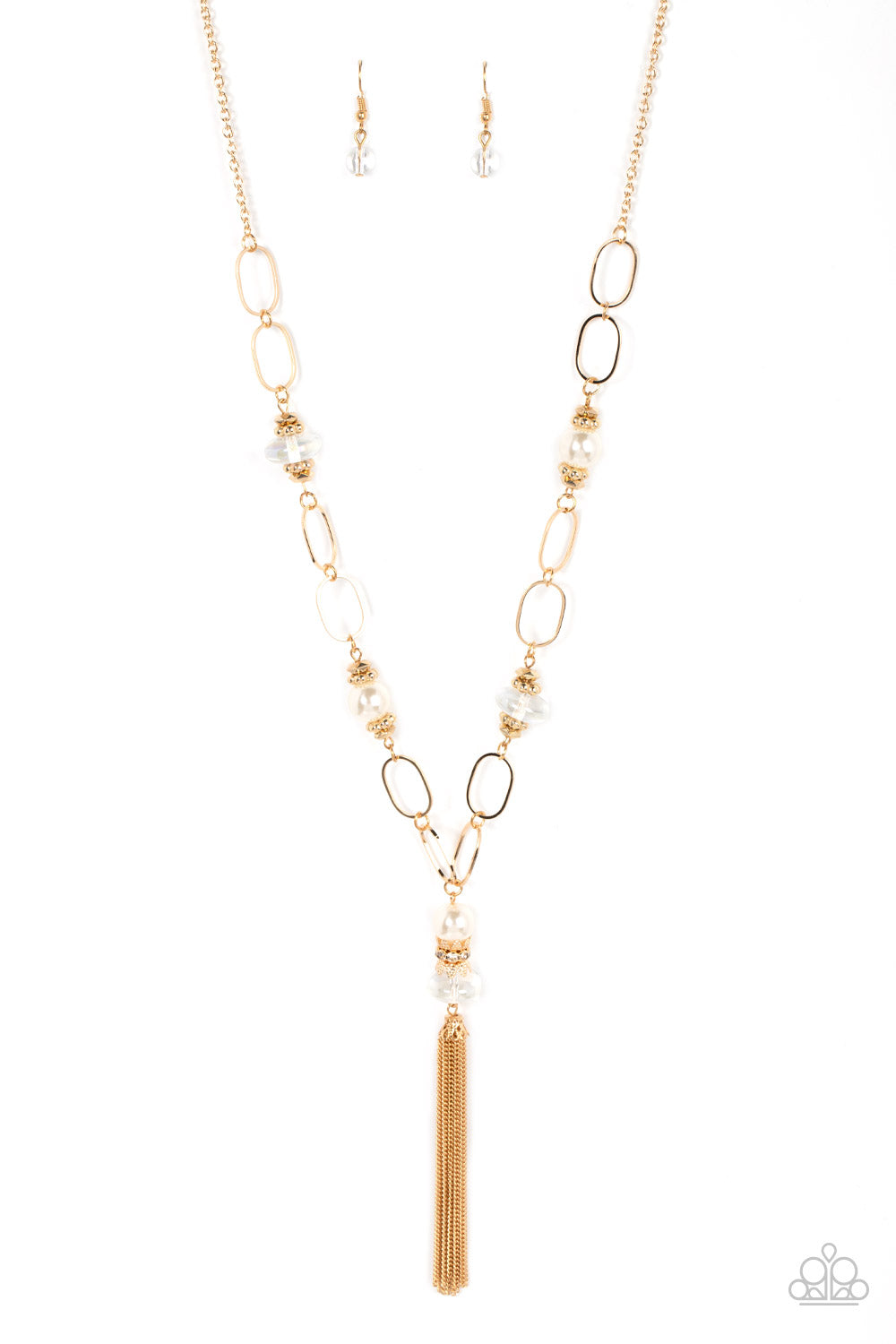 Taken with Tassels - Gold Tassel Iridescent Bead Long Necklace