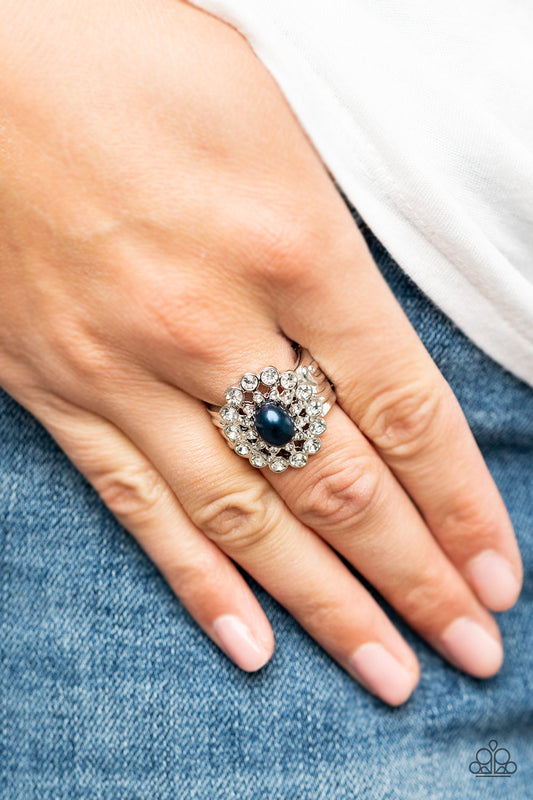 A-list Admirer - Blue Pearl White Rhinestone Silver Ring