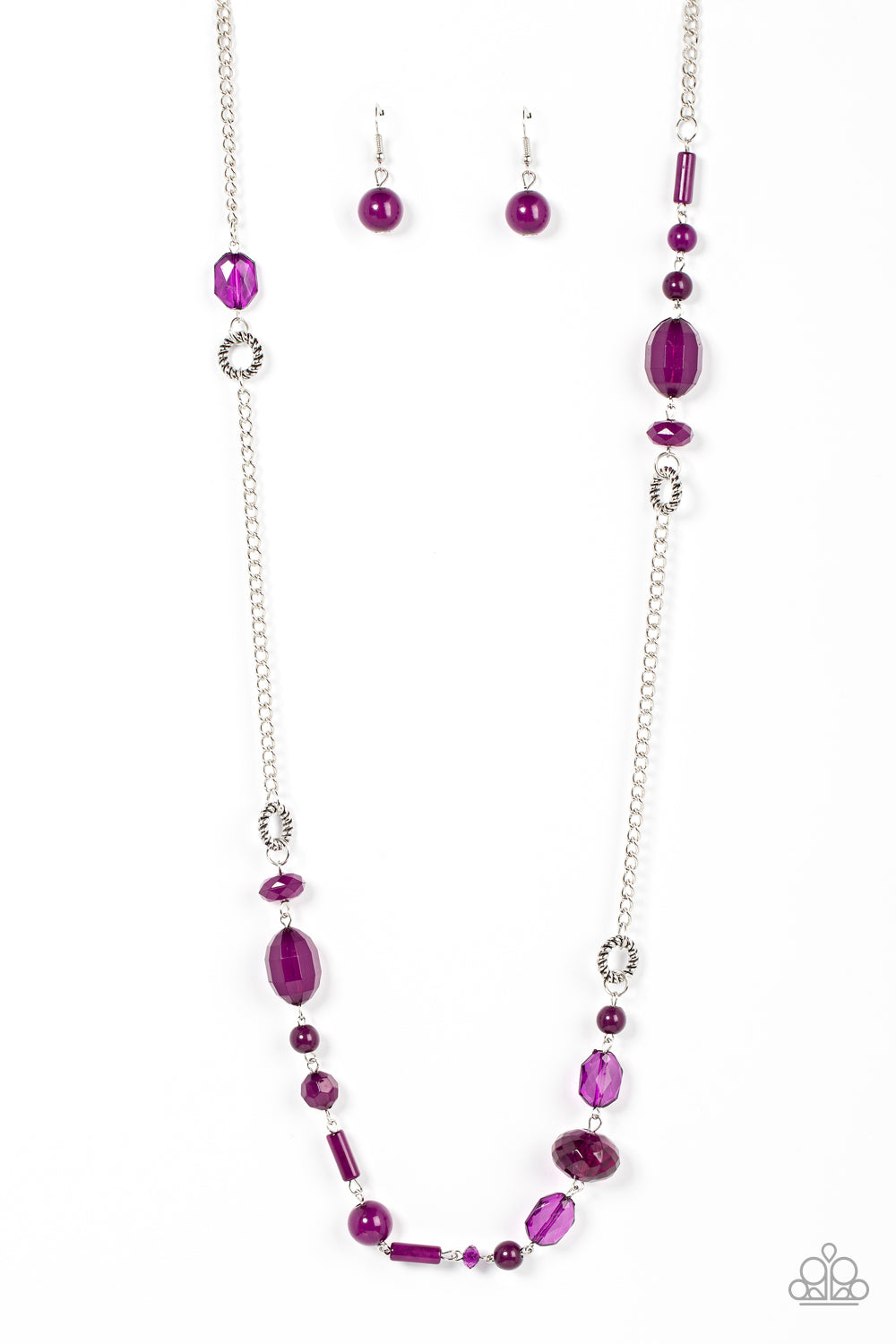 Craveable Color - Purple Bead Long Silver Necklace