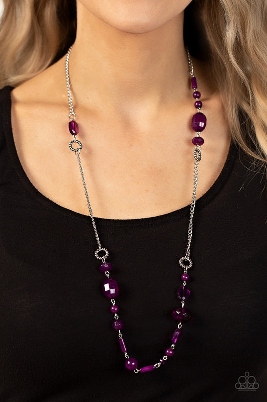 Craveable Color - Purple Bead Long Silver Necklace