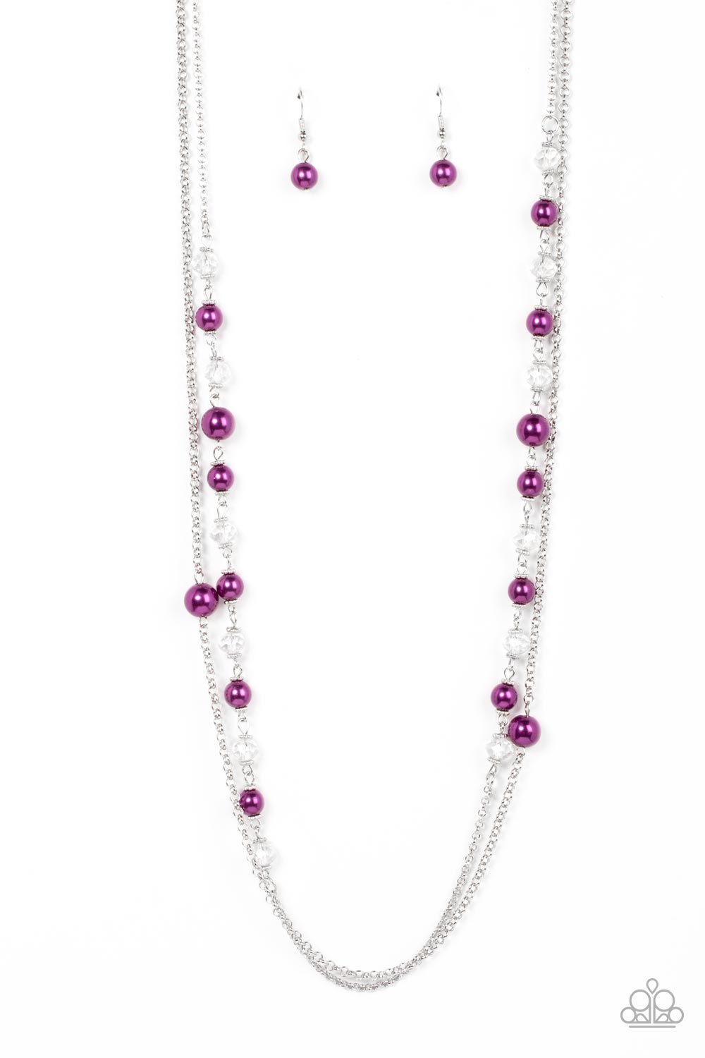 Venice Vanity - Purple Pearl Silver Chain Layered Medium Necklace