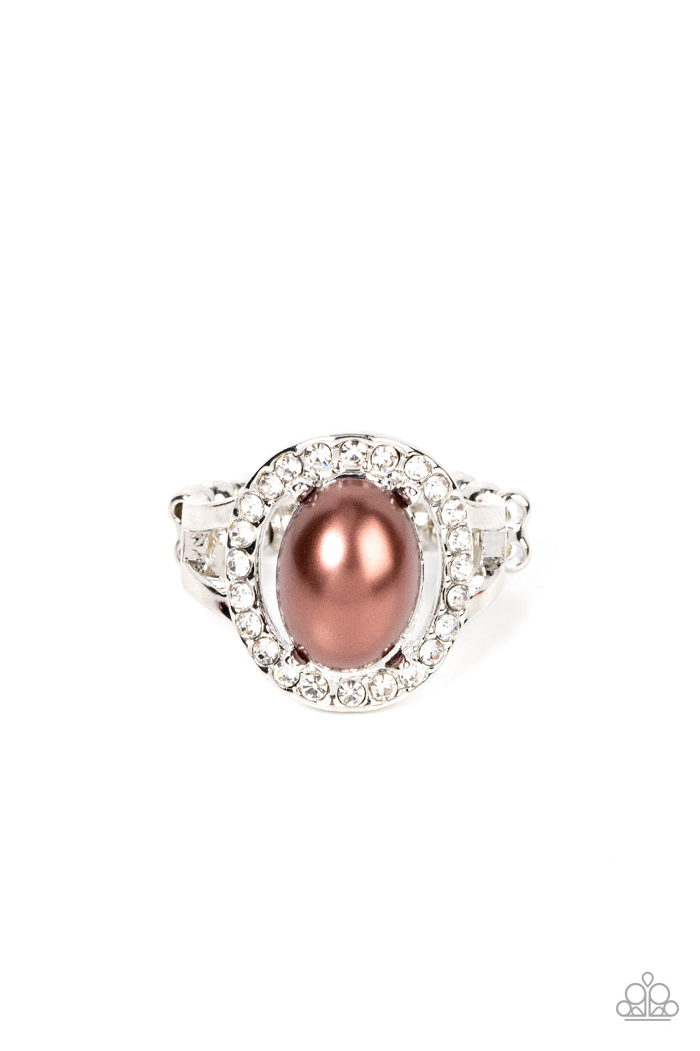 Seize the Shimmer - Brown Pearl White Rhinestones Silver Ring