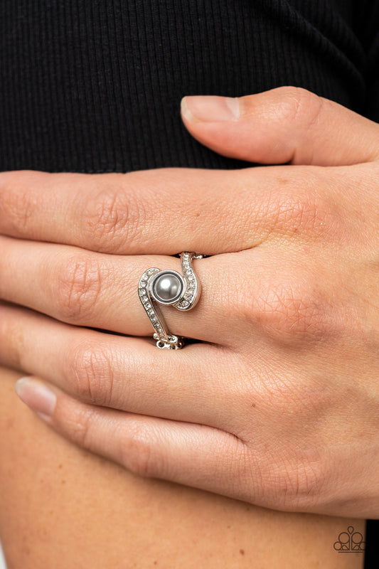 Envious Enrapture - Silver Pearl Rhinestone Ring