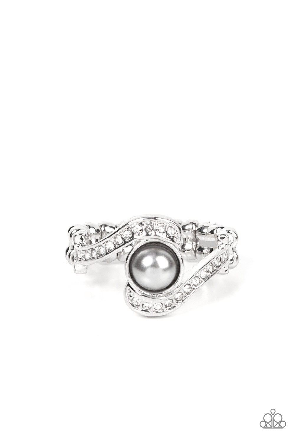 Envious Enrapture - Silver Pearl Rhinestone Ring