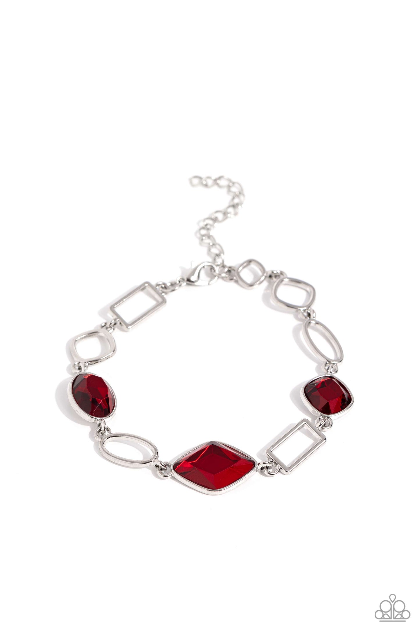 Dazzle for Days - Red Glassy Gem Silver Clasp Bracelet