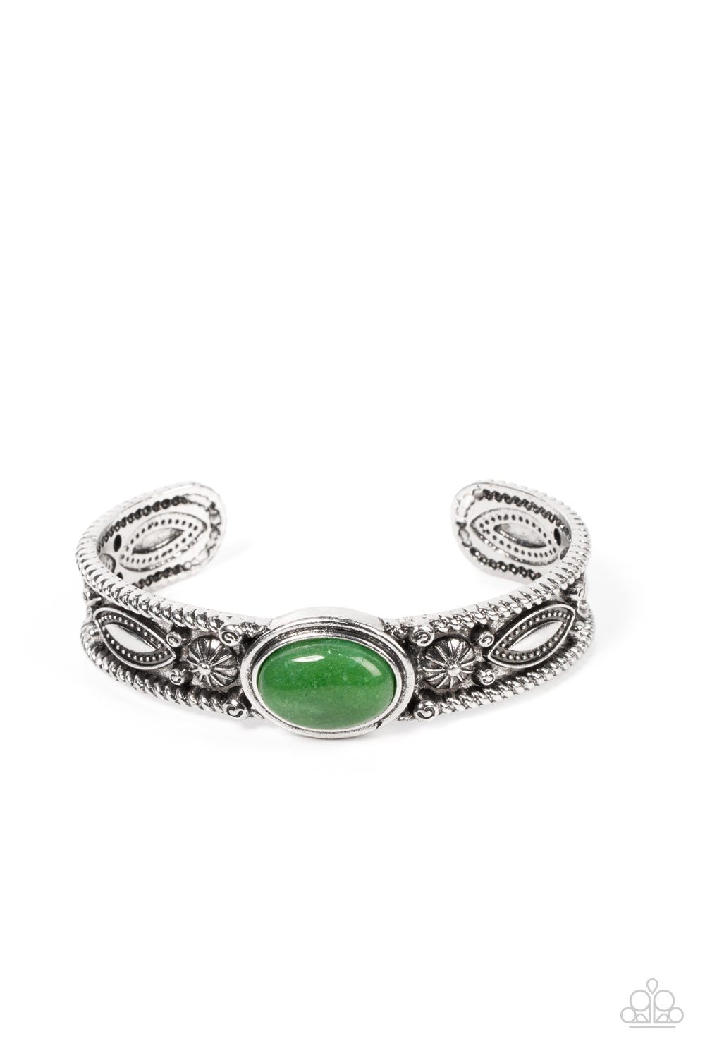 Rural Repose - Green Jade Silver Cuff Bracelet