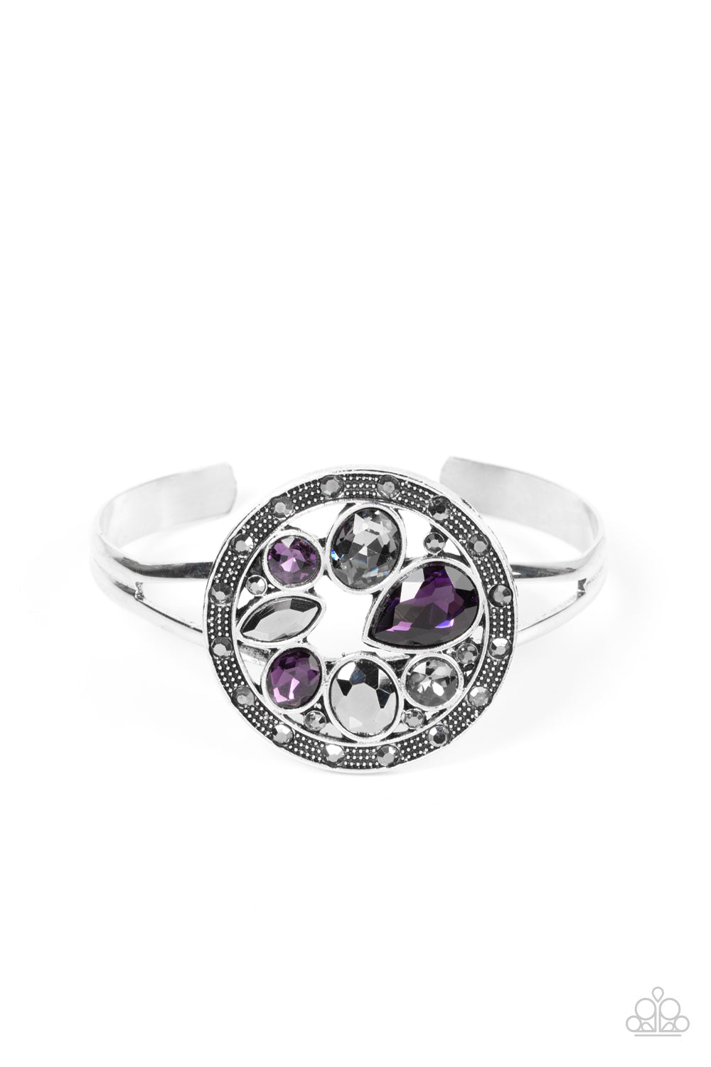 Time to Twinkle - Purple and Hematite Gem Silver Cuff Bracelet