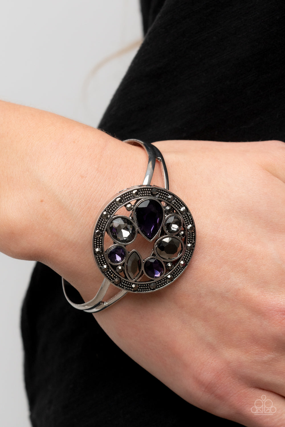 Time to Twinkle - Purple and Hematite Gem Silver Cuff Bracelet