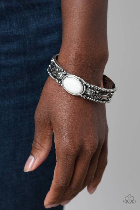 Rural Repose - White Stone Silver Cuff Bracelet