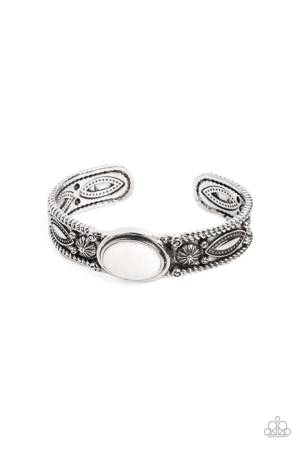 Rural Repose - White Stone Silver Cuff Bracelet