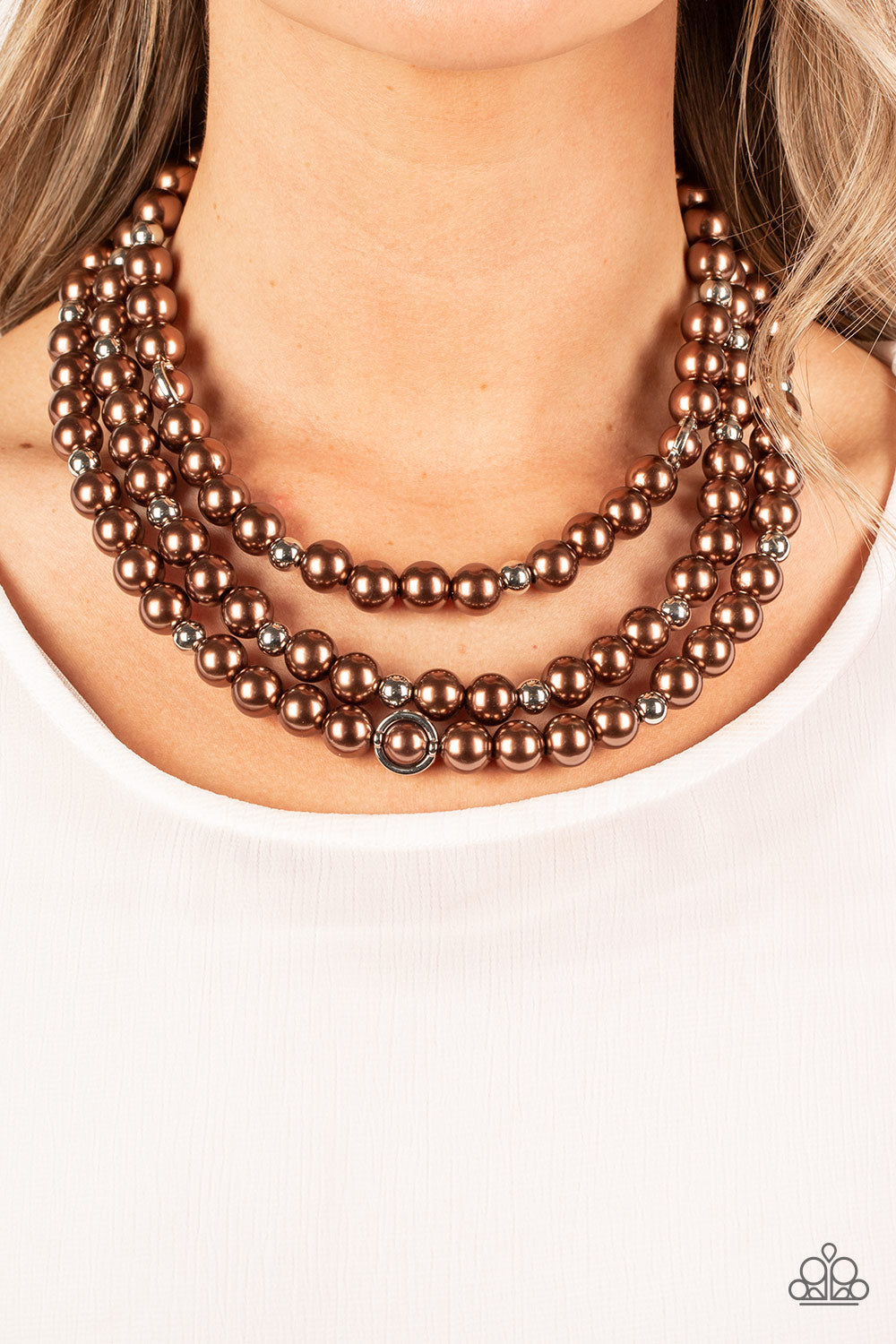 Needs No Introduction - Brown Pearl Silver Short Necklace