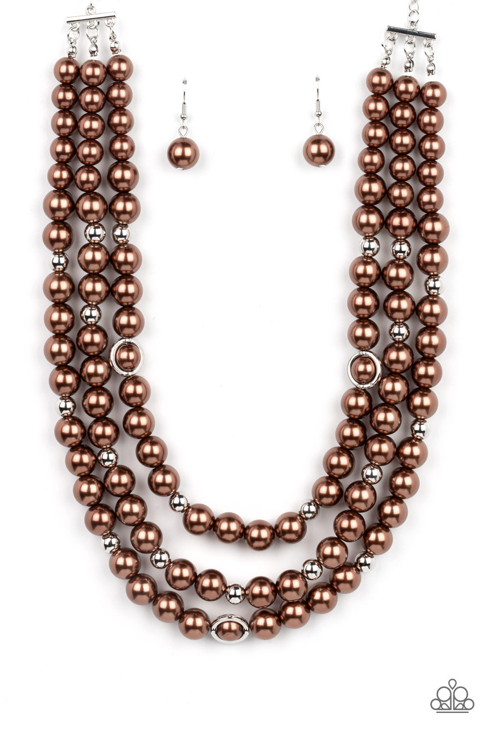 Needs No Introduction - Brown Pearl Silver Short Necklace